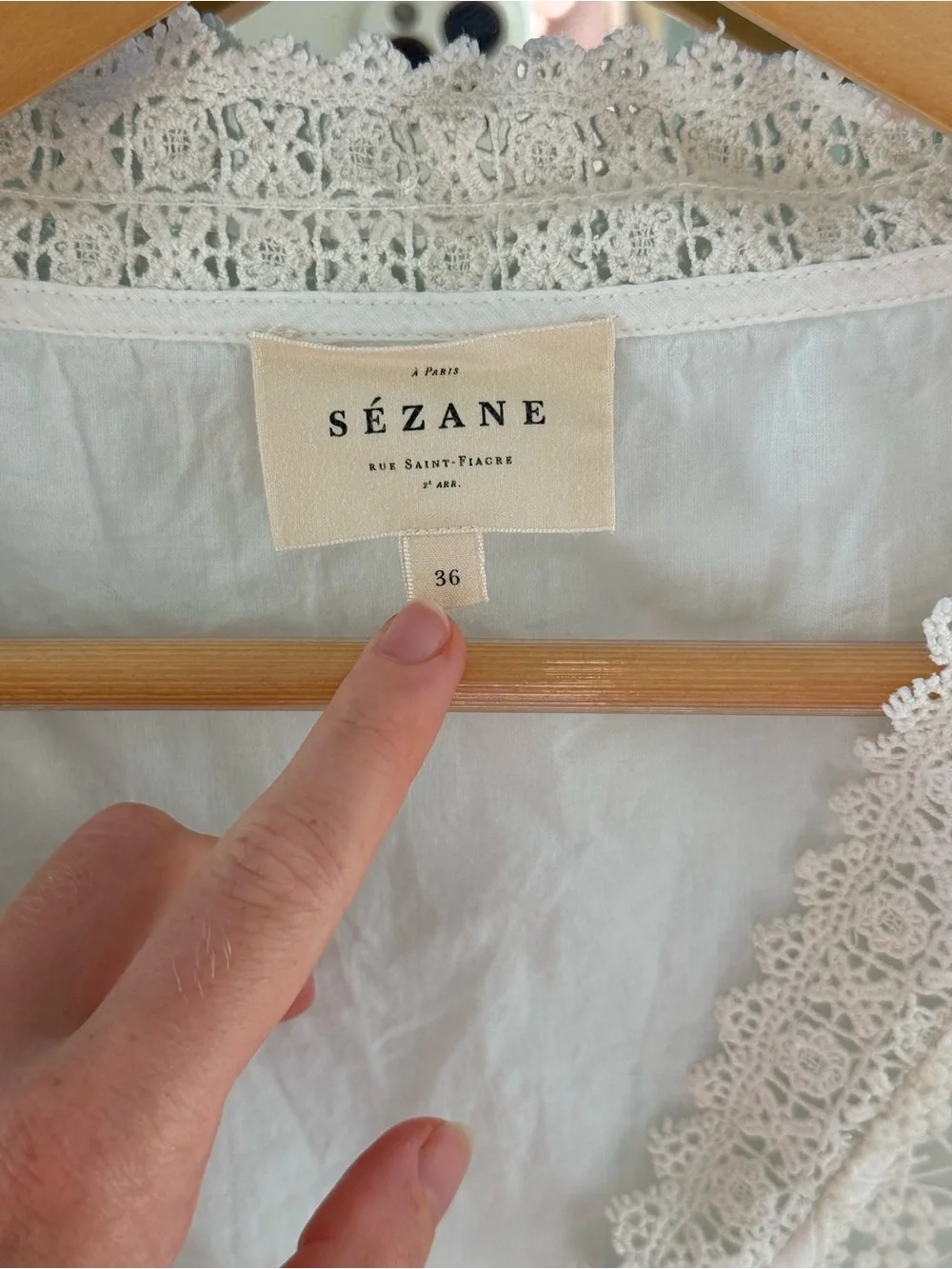 Sezane Ecru Lace-Trim Tie-Front Sleeveless Blouse - Picture 5 of 6